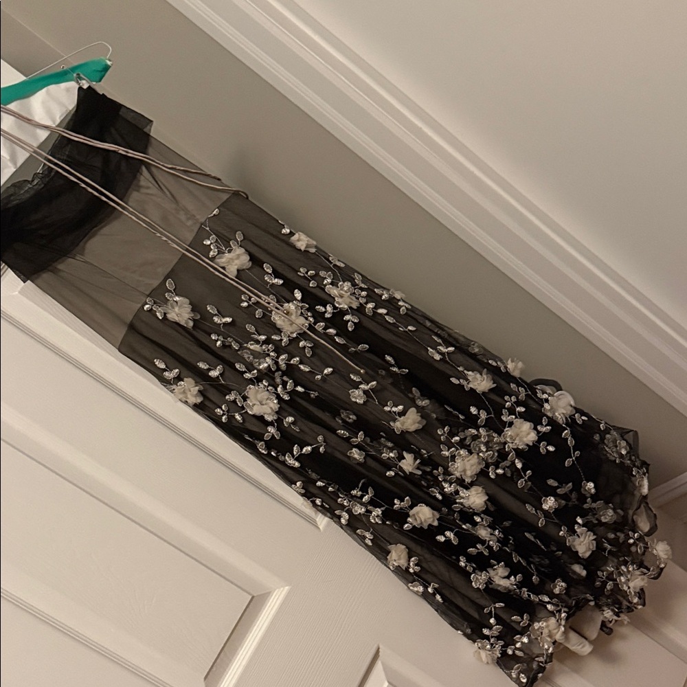 Hello Molly Elegant Black Dress with White Embroidery
